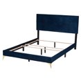 thumbnail image 4 of bali & pari Navy Blue Velvet and Gold Metal Queen Size Panel Bed, 4 of 6