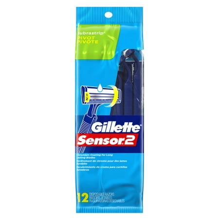 Gillette Sensor2 Pivoting Head + Lubrastrip Men's Disposable Razors, 12 (Best Disposable Razor For Shaving Head)