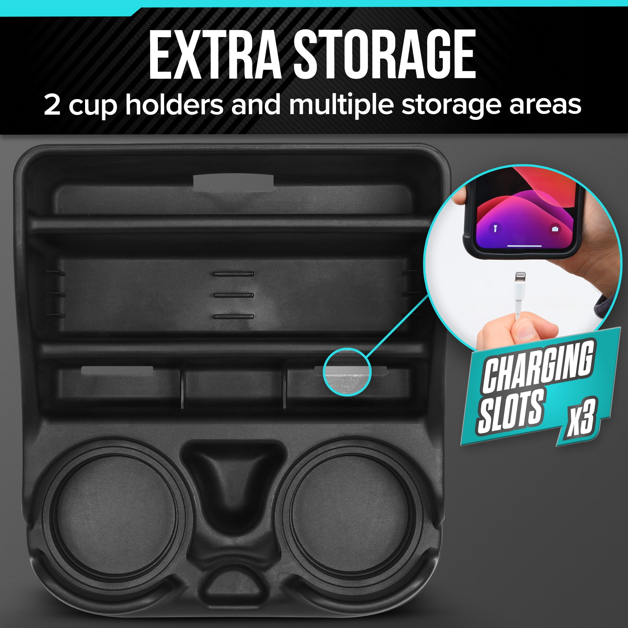 Moblorg Mini Center Console Organizer with Cup Holders for Cars, Trucks, Minivans, and SUVs
