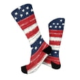 thumbnail image 6 of 4th of July 250th Anniversary Patriotic Socks for Women, Independence Day USA Flag Theme Crew Socks, Red White Blue Color Blocked Striped Middle Socks for Adult (1 Pair, 1776-2026), 6 of 6