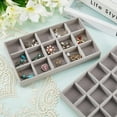 thumbnail image 3 of 2Pcs 5 x 8.3 Inch Jewelry Drawer Inserts Velvet Jewelry Tray Gray 15 Grids Dresser Earring Drawer with Removable Divider Necklace Organizer Storage Container for Bracelet Ring Watch Display 2pcs, 3 of 7