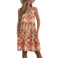 thumbnail image 4 of felwors Womens Summer Dresses 2025 V Neck Sleeveless Sundresses with Pockets Beach Vacation Clothes Floral/Plain Orange, XXXL, 4 of 7