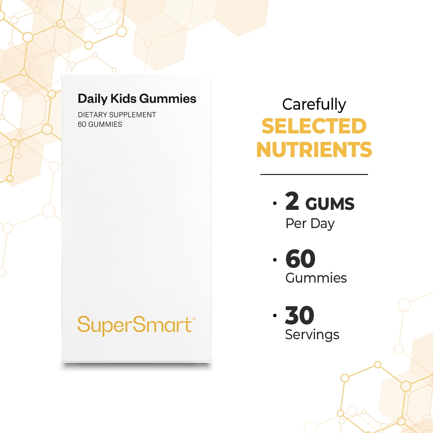 SuperSmart Daily Kids Gummies - Sugar-Free, Assorted Fruit Flavors for Ages 3+ Toddlers & Kids - with Omega 3 (EPA/DHA), Vitamin D3, C, B, E, K2, Lutein & Zinc | Optimal Doses | 60 Gummies