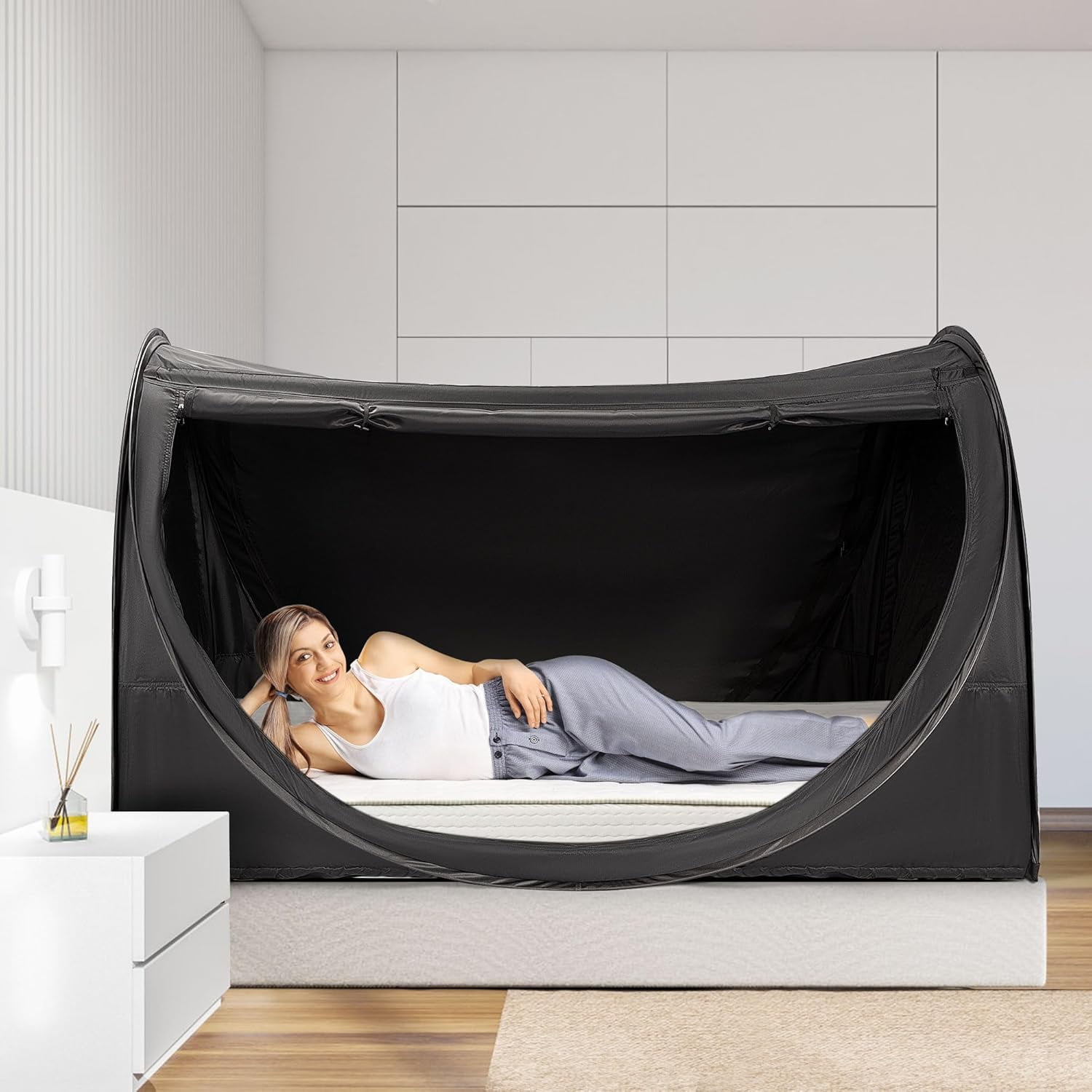 SPECSTAR Pop-Up Bed Tent Twin Size, Privacy Bed Canopy with 4 Doors and Mosquito Mesh, Breathable Sleeping Tent for Kids and Adults