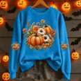 thumbnail image 4 of Halloween Edition Hoodless Sweatshirt for Wear Round Neck Long Sleeve Pullover Cozy Stylish Autumn Seasonal Top for Women Blue L, 4 of 5