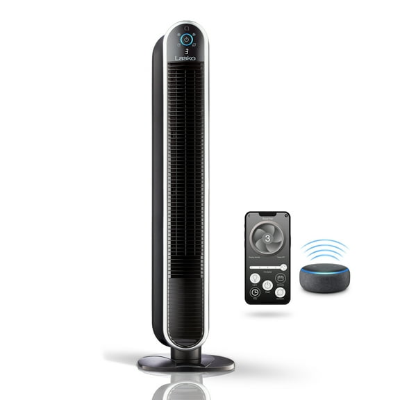 Lasko 40" 5-Speed Smart Tower Fan Powered by Aria, Wi-Fi Connected, Alexa, Google, Black, T40733
