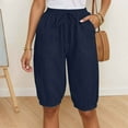 thumbnail image 2 of Pantalones capri casuales de mujer con cintura elástica lisa - Pantalones de poliéster de cintura alta con bolsillos grandes, S-XXL, 2 of 6