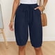 thumbnail image 2 of Pantalones capri casuales de mujer con cintura elástica lisa - Pantalones de poliéster de cintura alta con bolsillos grandes, S-XXL, 2 of 6