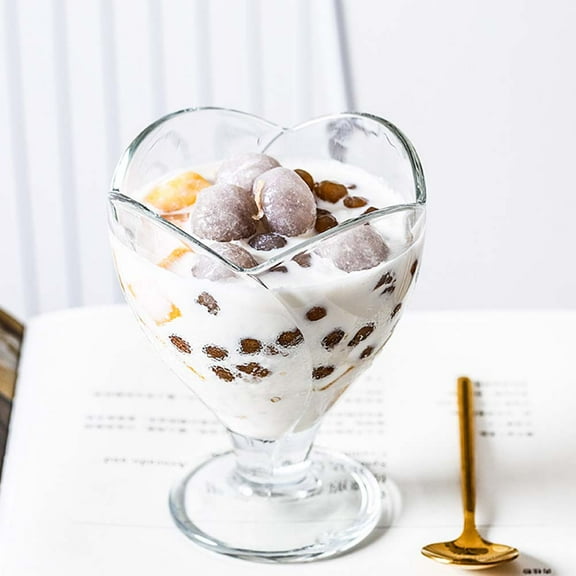 FOMIYES 1Pack Glass Ice Cream Cup Clear Pudding Bowl Heat Resistant Silver 4.9*2.7in