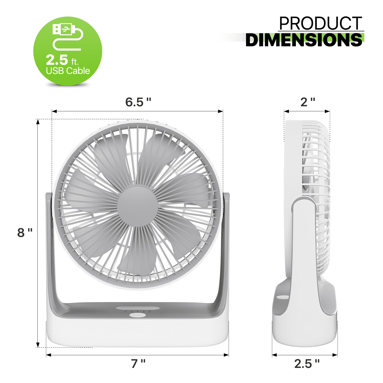 Magshion USB Desktop Fan, Rechargeable Wall Mounted Hanging Fan with LED Light and Hook, Speed Adjustable Air Cooler Fan For Home Bedroom, White