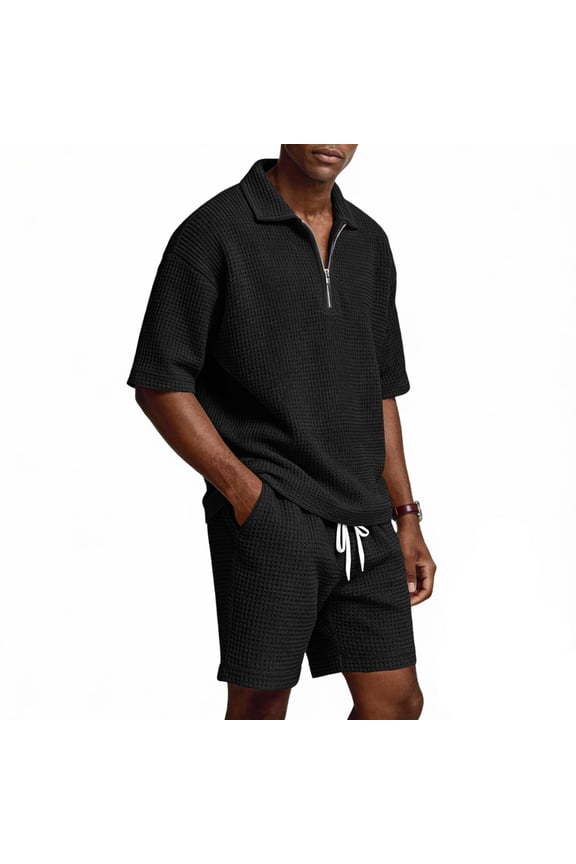 Men's 2 Pieces Short Sets Casual Quarter Zip Polo Jogging Fashion Outfits Jogging Athletic Sweat Set