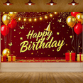 thumbnail image 5 of Red Glittery Background Happy Birthday Banner with Balloons Gifts Butterflies Party Supplies Birthday Party Decorations Photography Props, 5 of 7