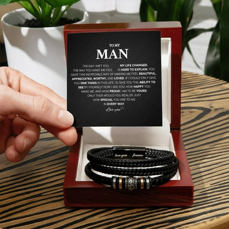 Promise Bracelet For Him, Personalized Sentimental Gifts For Boyfriend, To My Man Bracelets, Birthday Christmas Anniversary Valentine Gift for Men with Message Card and LED Box
