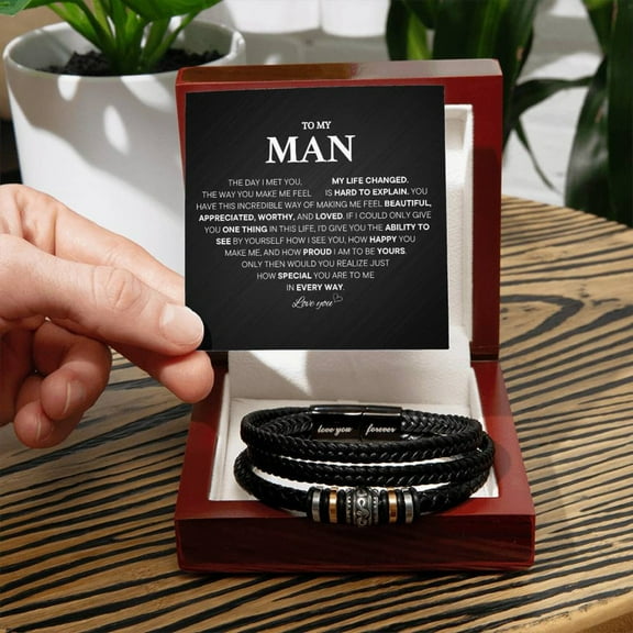 Promise Bracelet For Him, Personalized Sentimental Gifts For Boyfriend, To My Man Bracelets, Birthday Christmas Anniversary Valentine Gift for Men with Message Card and LED Box