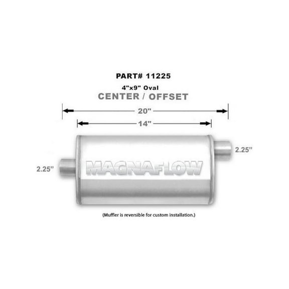MagnaFlow Performance Exhaust Muffler 11225: 2.25"/2.25" Inlet/Outlet, 4x9x14" Oval, Stainless Steel, Satin Finish