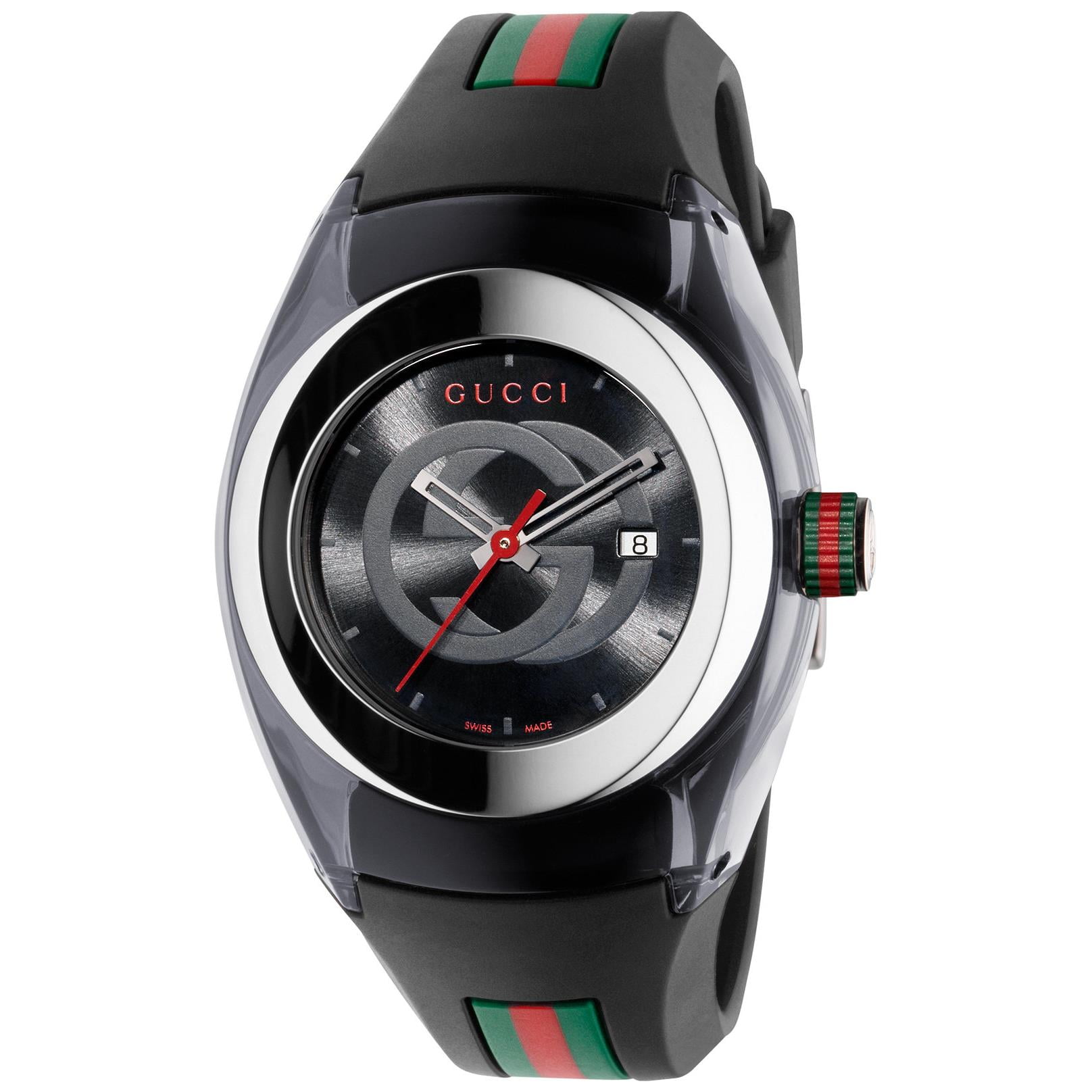 Unisex Black Swiss Sync Gucci Striped Rubber Strap Watch One Size