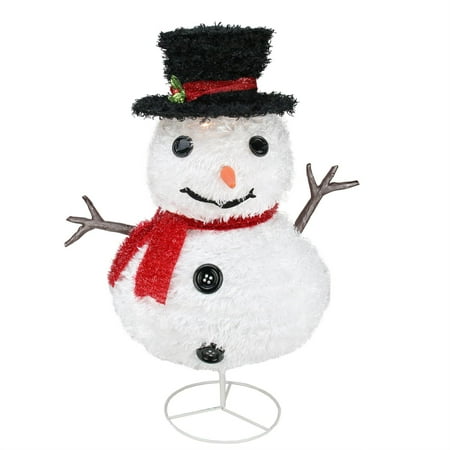 30" Pre-Lit Outdoor Chenille Snowman Kid w/ Top Hat Christmas Yard Art Decoration