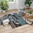 thumbnail image 1 of Modern Art Turkish Area Rug, Retro Surreal Abstract Circular and Square Shaped Art Lines on Murky Base, Soft Carpet for Living Room Decor with Distressed Look, 4' X 5.7', Slate Blue, by Ambesonne, 1 of 4