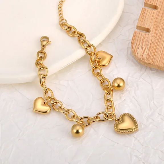 Fashion 14K Yellow Gold Heart Beach Holiday Bracelet Handmade Waterproof Summer Jewelry for Women