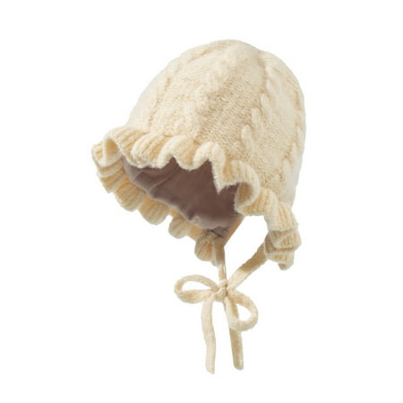 

Baby Girls Knitted Hat Soft Warm Lacing Ruffled Casual Winter Cap