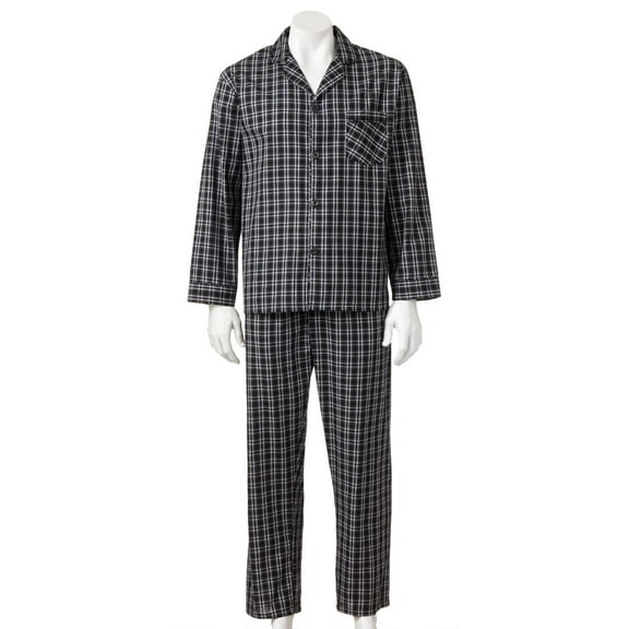 Men's Hanes 4016 Classics Broadcloth Woven Pajama Set (Black Plaid L)