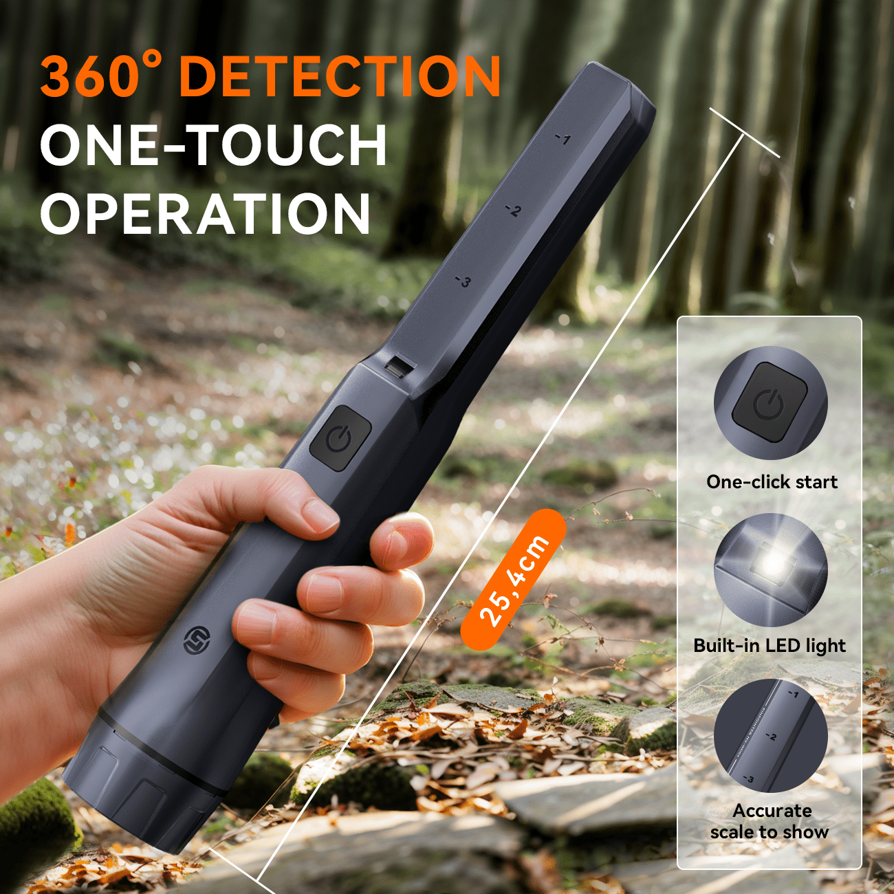 Rechargeable Metal Detector Pinpointer - 15H Runtime with 800mAh Battery, IP68 Waterproof & 360° Detection for Adults/Kids