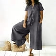 thumbnail image 5 of Women's Loose-Fitting Linen Jumpsuit with Short Sleeves and Solid Color, 5 of 7