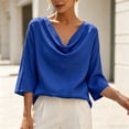 thumbnail image 6 of VBVC Women's Cowl Neck 3/4 Sleeve Blouse,Ladies Loose Fit Casual Tunic Tops,Elegant Work Office Shirts for Women,Blue,S-2XL, 6 of 10