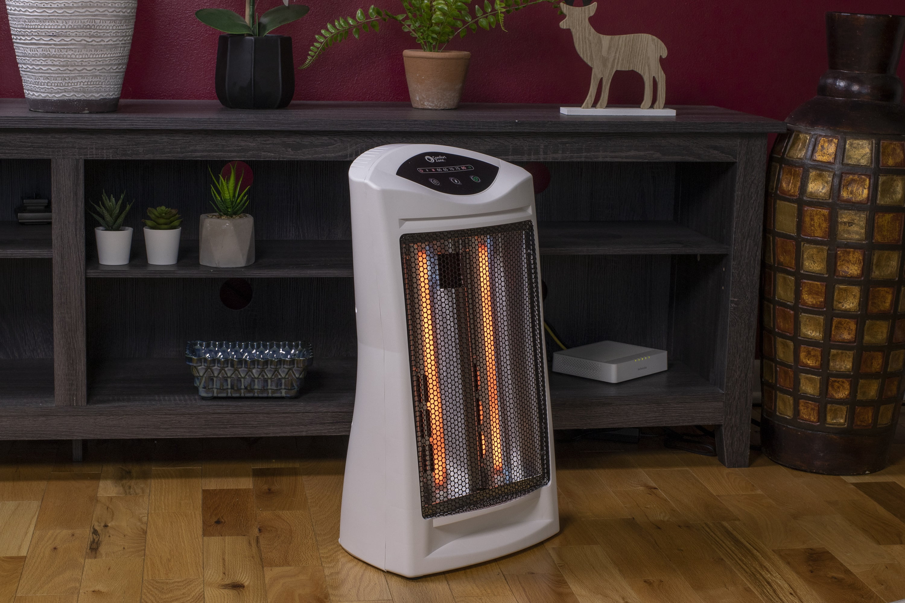 Comfort Zone 750/1,500-Watt Energy Save Digital Radiant Tower Heater with Overheat Sensor and Power Indicator Light, White