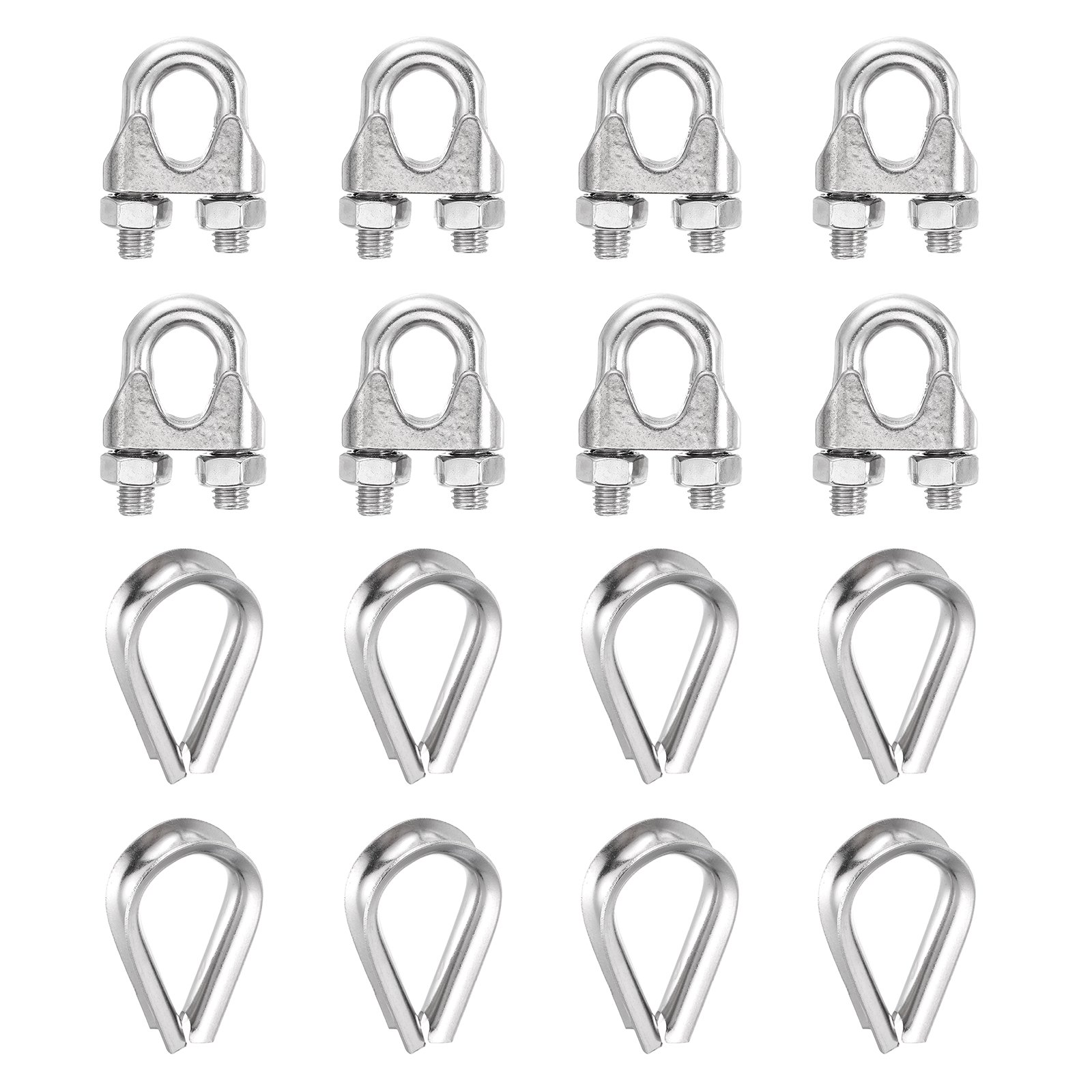 Uxcell 8Set 3/8 M10 Wire Rope Cable Clip Clamps Small with Thimble Silver