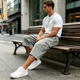 thumbnail image 3 of Nestiefly Men's Capri Cargo Casual 3/4 Shorts Elastic Waist Drawstring Wide Leg Below Knee Sweatpants Baggy with Pockets Light Gray 2XL, 3 of 7