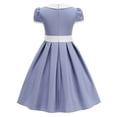 thumbnail image 5 of IDOPIP Kids Girls 1950s Retro Vintage Dress Short Puff Sleeve Contrast Panel Swing Party Dresses 9-10 Years Blue White, 5 of 10