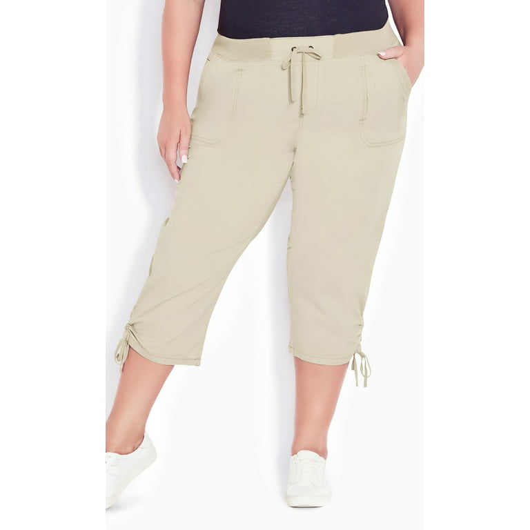 Avenue Women's Plus Size Cotton Cinch Capri Pants - Sand 