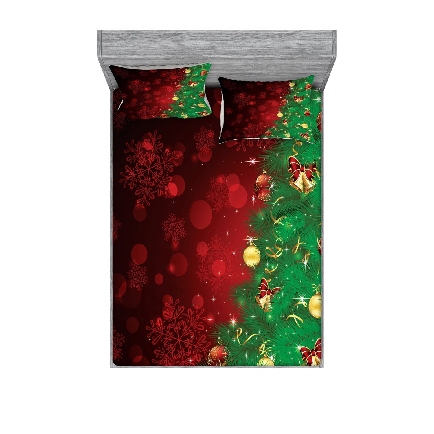 Christmas Bedding Set with Sheet & Covers, Trippy Xmas Tree Backdrop