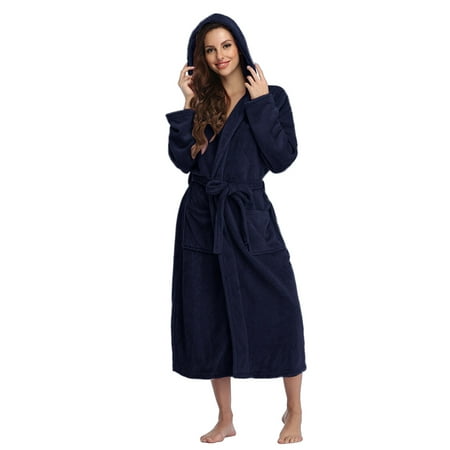 

Shpwfbe Robes for Women Pajamas for Women Hooded Fleece Bathrobe Soft Plush Robe Long Flannel Sleepwear Fleece Hooded Bathrobe Plush Long Robe Navy XL Womens Pajama Sets Night Gowns for Adult Women
