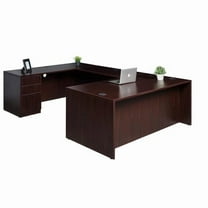 Boss Office Products 66" U-Shape Desk with File Pedestal in Mahogany