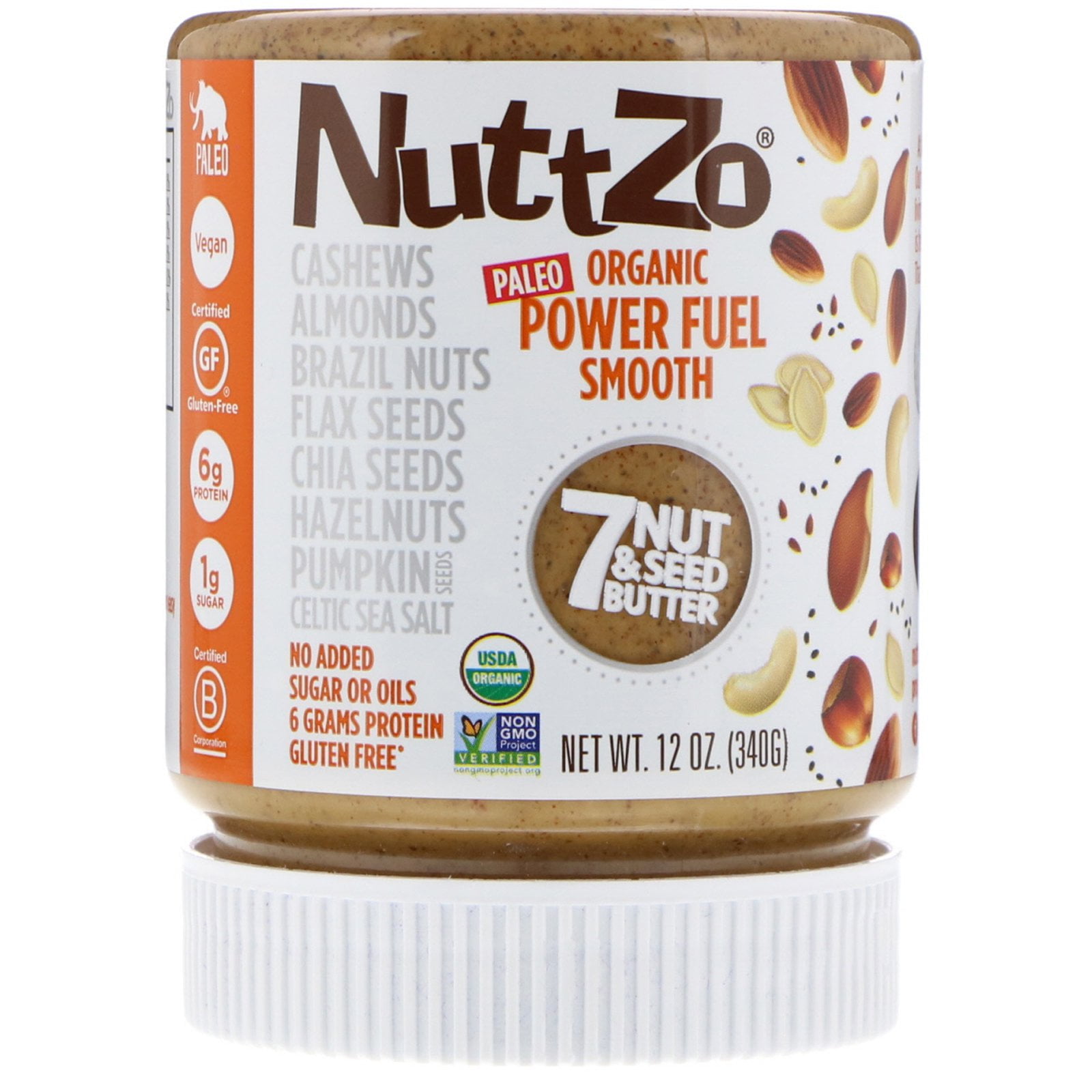 Nuttzo Organic Power Fuel 7 Nut Seed Butter Smooth 12 oz 340 g