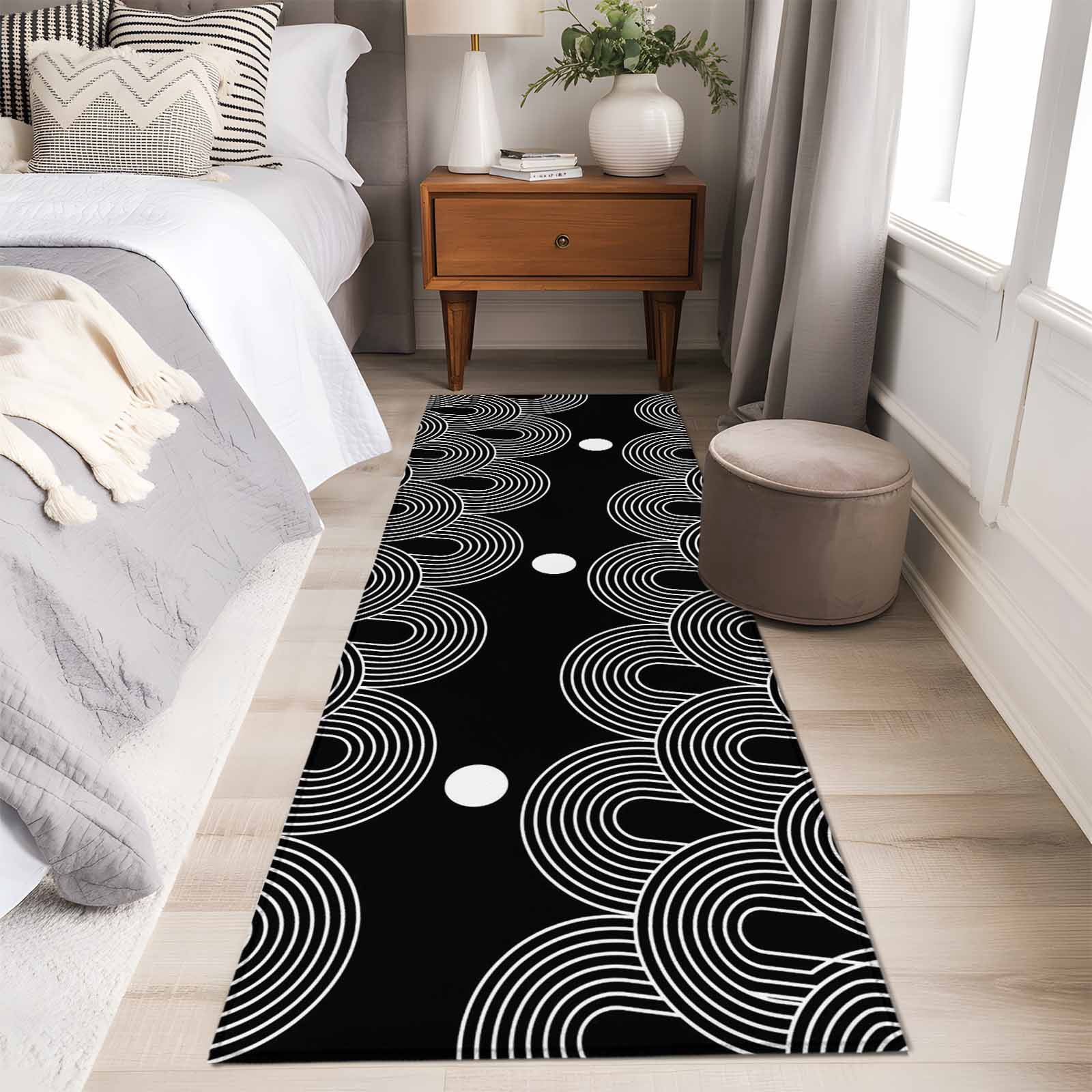 Black White Runner Rugs 2x6 ft Abstract Line Boho Minimalist Arch Geometric Washable Hallway Rugs Non-Slip Floor Mats Absorbent Carpet Bedside Runners for Bedroom Kitchen Bathroom Laundry Room