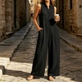 thumbnail image 6 of Puyaiuu Women Summer Stand Collar Button Front Sleeveless Wide Leg Linen Blend Jumpsuit Black XXXL Gift, 6 of 8