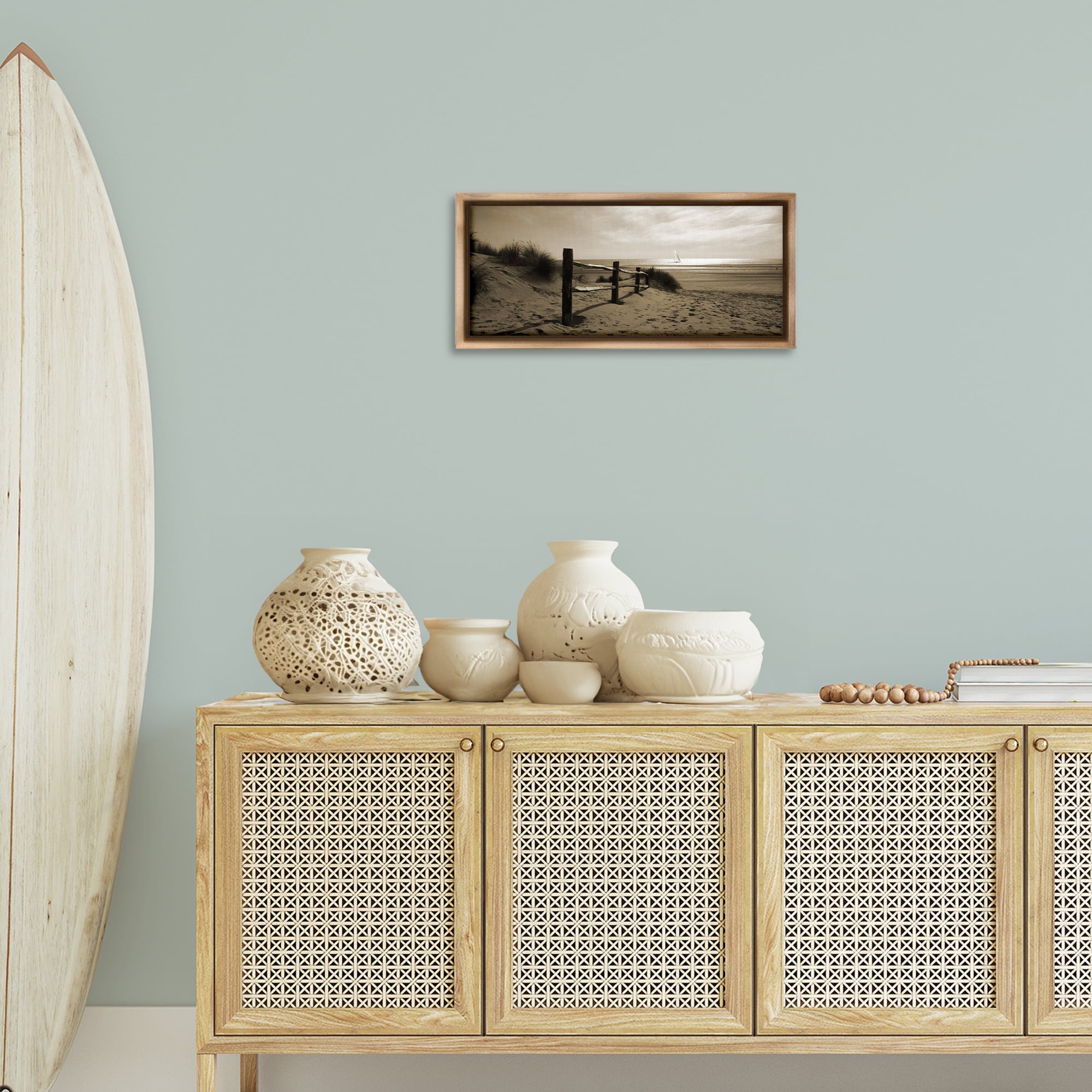 Stupell Industries Open Water Beach Landscape Photography Brown Floater Framed Canvas Art Print Wall Art, 25 x 11