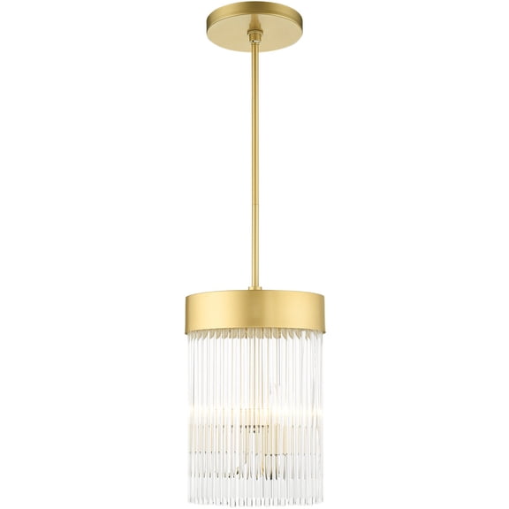 3 Light Soft Gold Chandelier with Soft Gold Drum with Clear Crystal Rods Shade