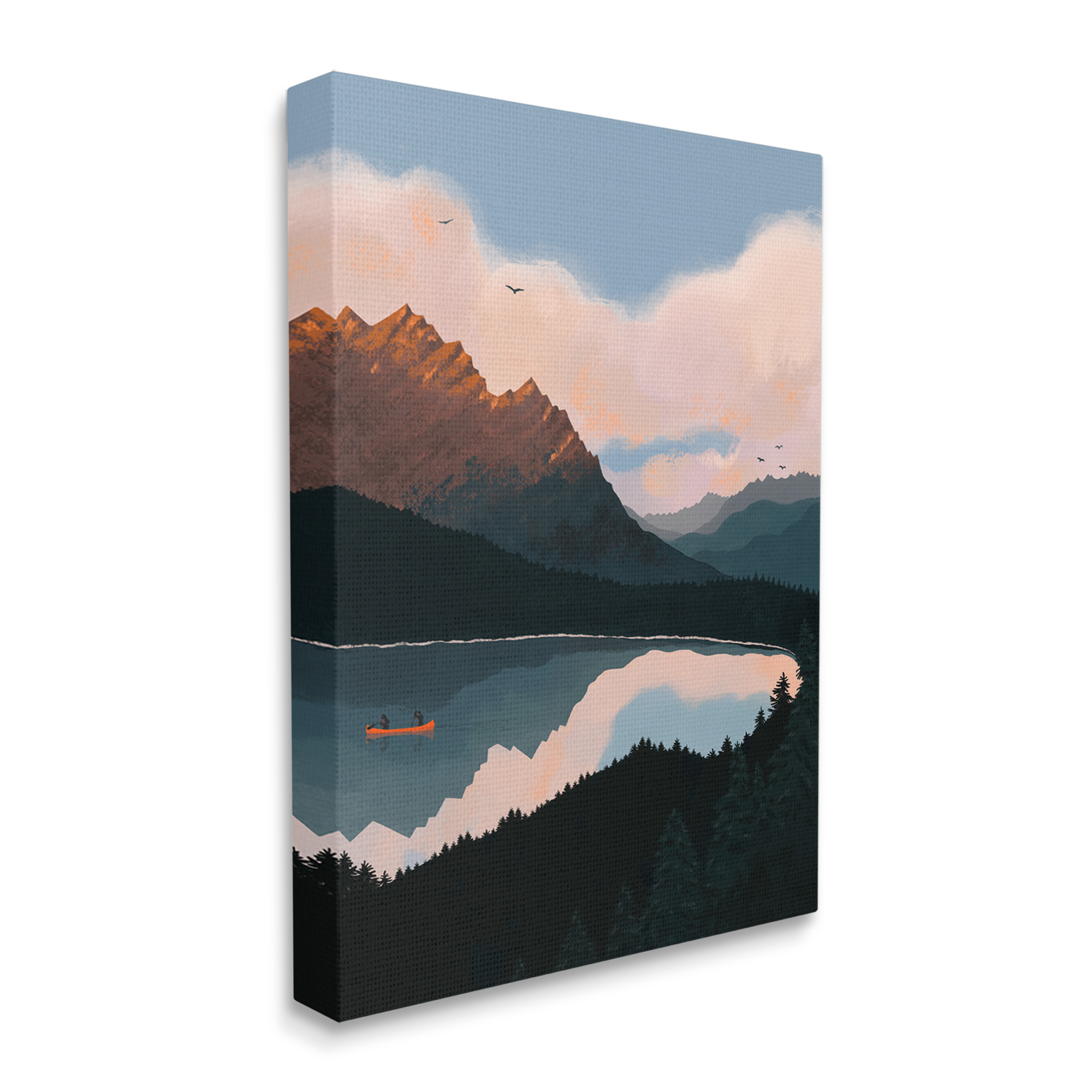 Stupell Industries Mountain Range River Canoe Cloudy Wilderness Birds Canvas Wall Art, 36 x 48, Design by Abi Hall