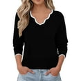 thumbnail image 2 of Women's Solid Color V-Neck Knit Sweater, Lightweight Long Sleeve Pullover Top, Cozy Casual Fall Outfit 2025, Simple and Elegant Loose Fit Tops for Daily Wear Dark Gray M, 2 of 5