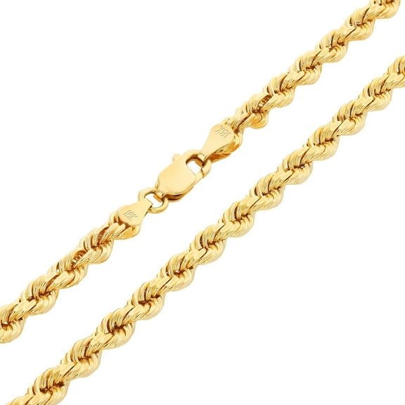Nuragold 18k Real Yellow Gold 4mm Rope Chain Diamond Cut Necklace (16"-28") Italian Jewelry for Men & Women