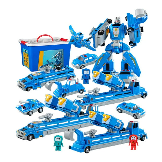 Transforming Toy Set with Storage Box, Magnetic Cars Trucks Robot for Kids