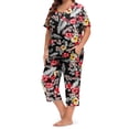 thumbnail image 3 of WellSize Plus Size Women Pajamas Set V Neck Short Sleeve Tops and Capris with Pockers Two Piece Lounge Sets Summer Oufits sleepwear, 3 of 7