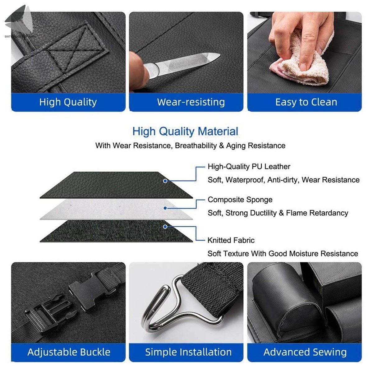 PULLIMORE Car Backseat Organizer with Foldable Tablet Holder, PU Leather Car Storage Protectors Seat Kick Mats Cup Holder Car Universal Use Covers (Black)