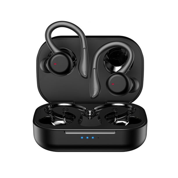 Inteprter Auriculares inalámbricos compatibles con Bluetooth Auriculares deportivos impermeables para caminar Auriculares portátiles con manos libres Cables de audio/vídeo Negro