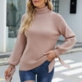 thumbnail image 3 of Mujeres knit turtleneck suéter moda linterna manga larga cordón suelta mujeres casual pullover para Otoño Invierno, 3 of 6