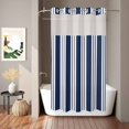 thumbnail image 2 of No Hook Shower Curtain, Striped Navy Blue Shower Curtains for Bathroom with See Through Top Window, Farmhouse Line Stripes Classic Waterproof & Washable Bath Curtain Small Stall 36"x78", 2 of 9